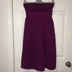 J. Crew purple strapless chiffon dress.